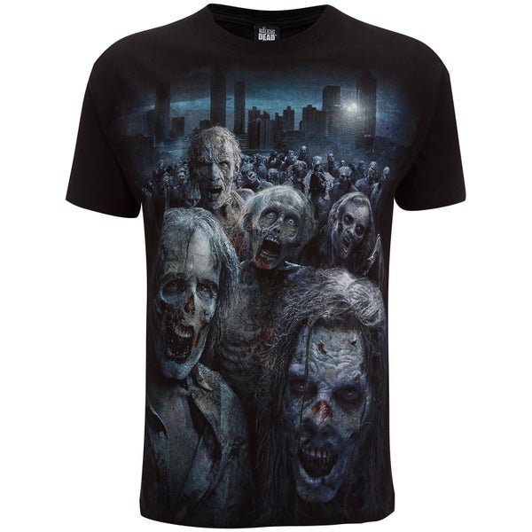 T-Shirt Homme Spiral Walking Dead Horde de Zombies -Noir