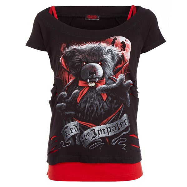 Spiral Women's Ted The Impaler 2-in-1 Ripped Top - Black/Red