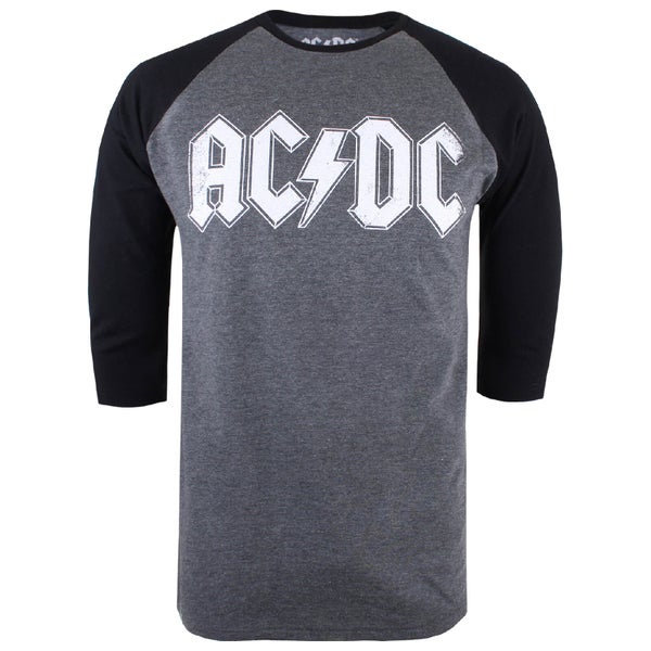 T-Shirt Homme AC/DC Logo Raglan - Gris Chiné/Noir