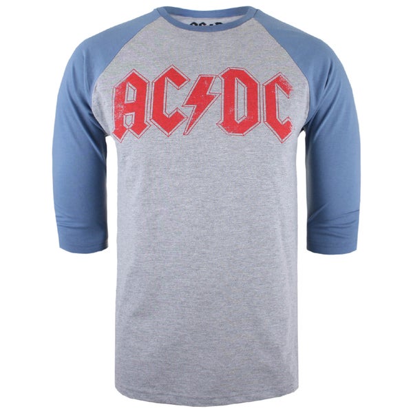 T-Shirt Homme AC/DC Logo Raglan - Gris Chiné/Bleu