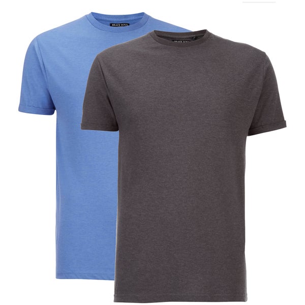 Brave Soul Men's 2 Pack Vardan T-Shirt - Charcoal Marl/Blue Marl
