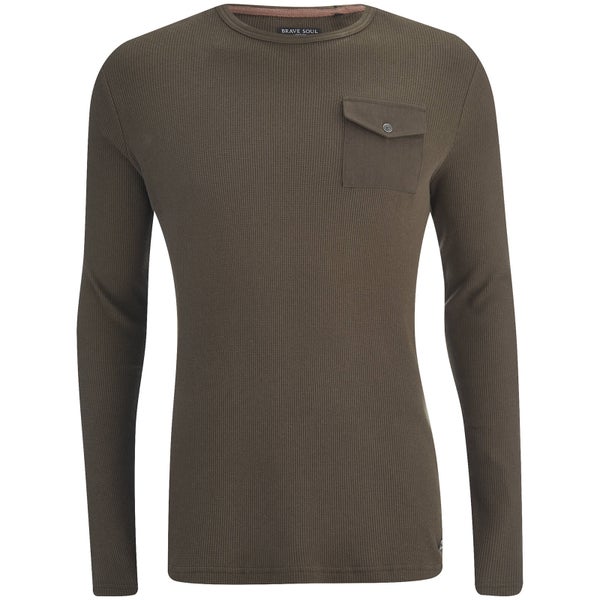 Brave Soul Men's Radar Long Sleeve Top - Dark Khaki