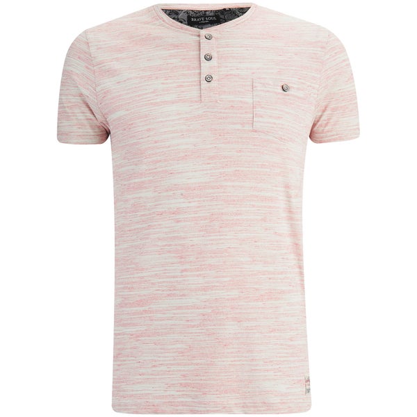 Brave Soul Men's Petrak Button Collar T-Shirt - Pink/White
