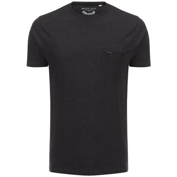 Brave Soul Men's Faustian Zip Pocket T-Shirt - Dark Charcoal