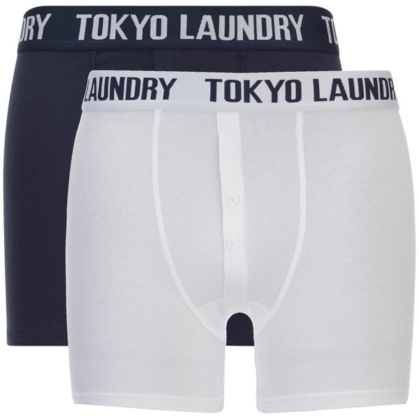 Tokyo Laundry Men's Eversholt 2 Pack Boxers - Optic White/Midnight Blue