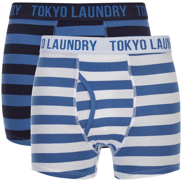 Tokyo Laundry Men's Esterbrooke 2 Pack Striped Boxers - Federal Blue/Optic White