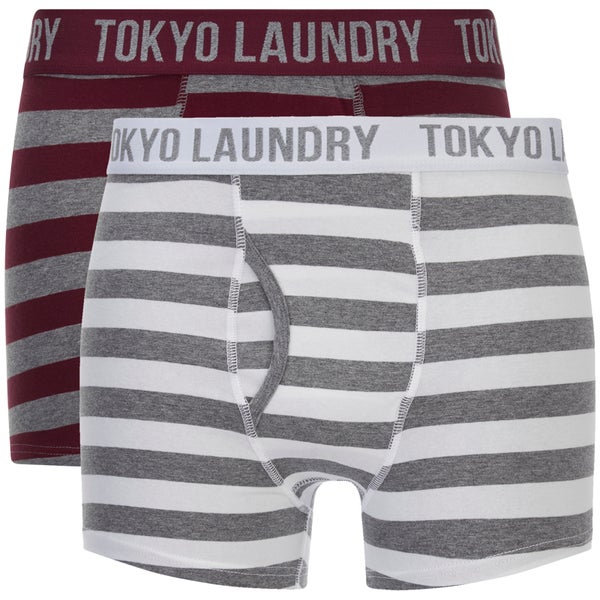 Tokyo Laundry Men's Esterbrooke 2 Pack Striped Boxers - Mid Grey Marl/Optic White