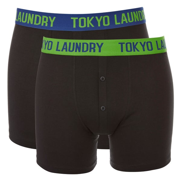 Tokyo Laundry Men's Harden 2 Pack Boxers - Black/Estate Blue/Laundered Green
