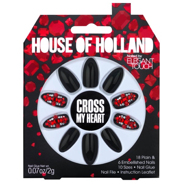 Накрашенные накладные ногти с узором из камней Elegant Touch House of Holland Party Nails — Cross My Heart