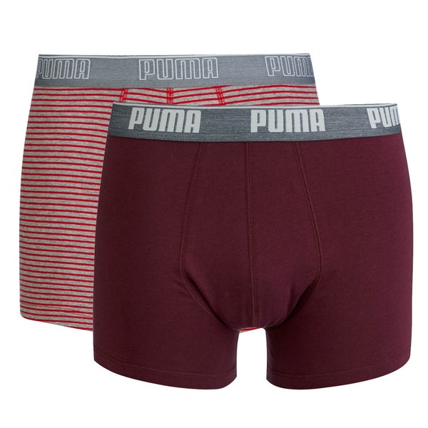 Puma Men's 2 Pack Stripe Boxers - Burgundy