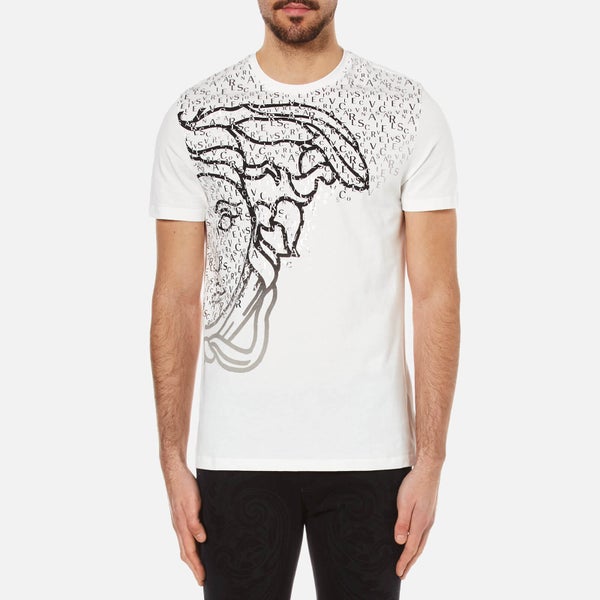 Versace Collection Men's Half Medusa Head and Branded Printed T-Shirt - White