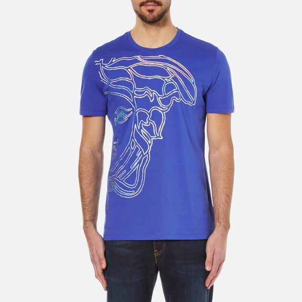 Versace Collection Men's Half Medusa Head Metalic Embossed T-Shirt - Blue