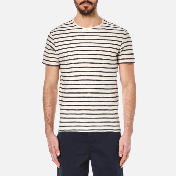 Selected Homme Men's Kris Striped Crew Neck T-Shirt - Marshmallow/Dark Sapphire