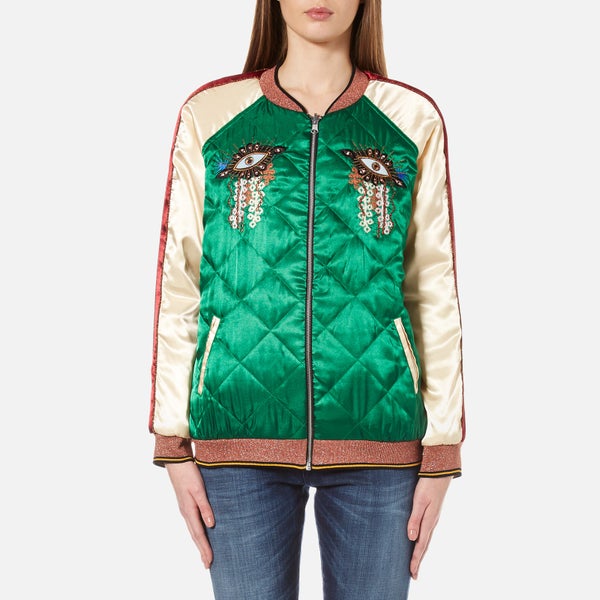Maison Scotch Women's Reversible Relaxed Fit Bomber Jacket with Embroideries - Multi