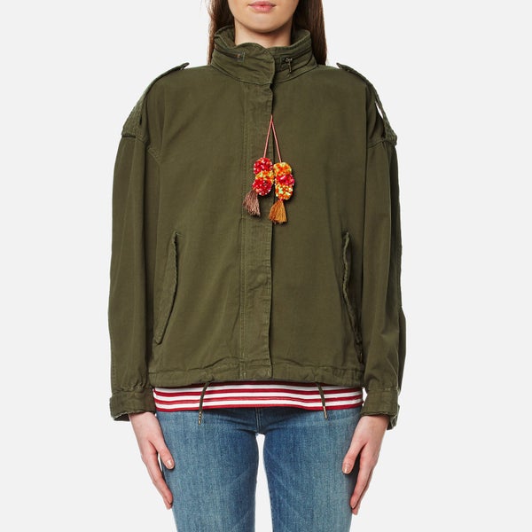 Maison Scotch Women's Relaxed Fit Army Jacket with Hidden Hood - Army