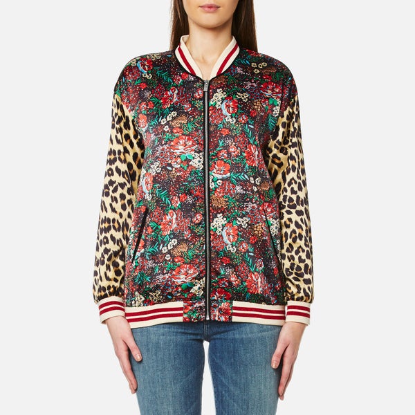 Maison Scotch Women's Silky Feel Print Mixed Bomber Jacket with Lurex Ribs - Multi