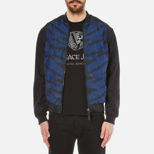 Versace Jeans Men's Leopard Printed Bomber Jacket with Back Print - Black