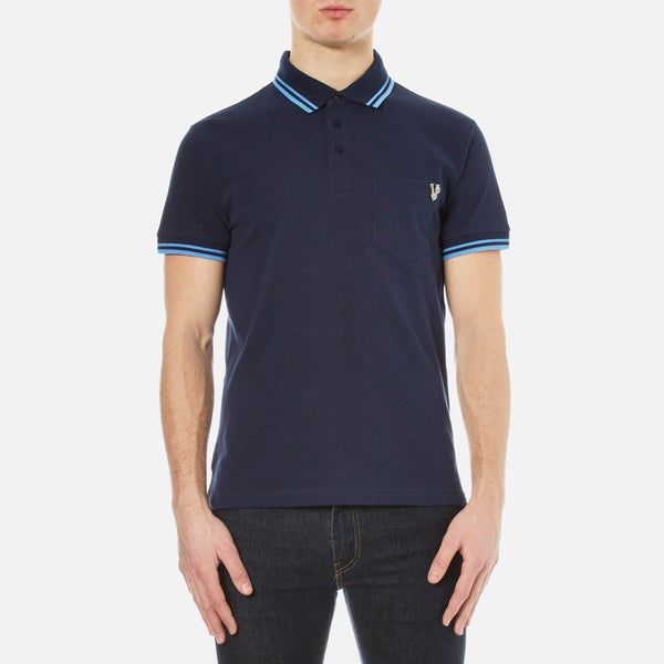 Versace Jeans Men's Small Logo Polo Shirt with Back Print - Blue