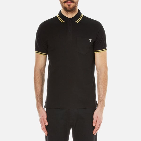 Versace Jeans Men's Small Logo Polo Shirt with Back Print - Black