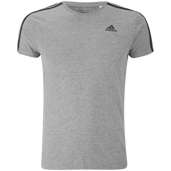 adidas Men's Sports Essential 3 Stripe T-Shirt - Light Grey Marl