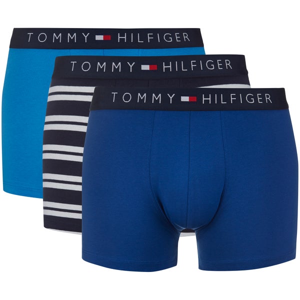Tommy Hilfiger Men's Icon 3 Pack Stripe Trunk Boxer Shorts - Navy Blazer/French Blue/True Blue Stripe