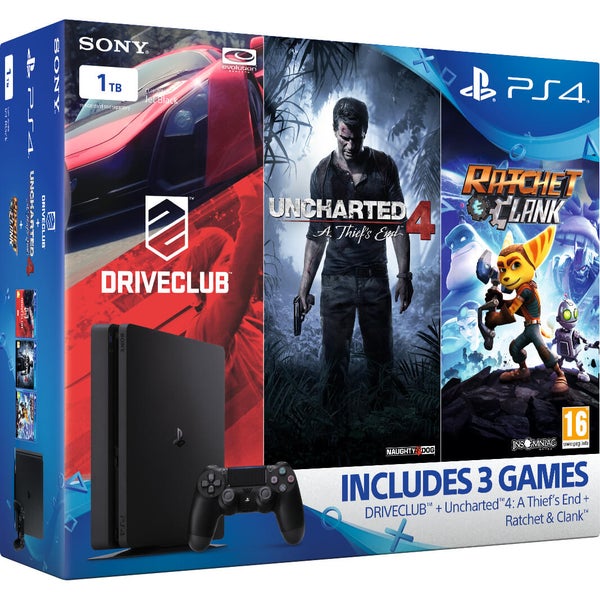 PLAYSTATION 4 Slim with Uncharted 4: A Thief's End, DRIVECLUB & Ratchet & Clank - 1 TB