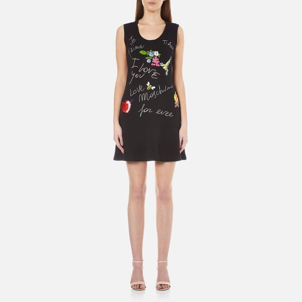 Love Moschino Women's Birds and Flowers Logo Flared Dress - Black