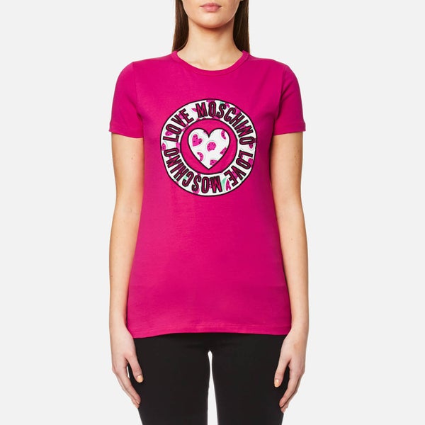 Love Moschino Women's Heart Watermelon Logo Print T-Shirt - Fuxia