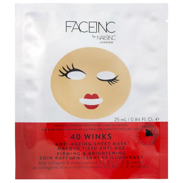 Masque Tissu Anti-Âge 40 Winks FACEINC by nails inc. - Soin Raffermissant et Illuminant