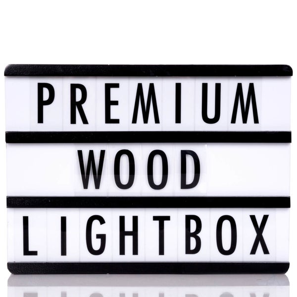 A4 Premium Wood Black Cinematic Lightbox Including 85 Black Letters, Numbers and Symbols