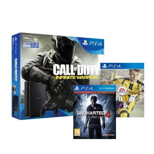 PlayStation 4 Slim 500GB with Call of Duty: Infinite Warfare, FIFA 17 and Uncharted 4