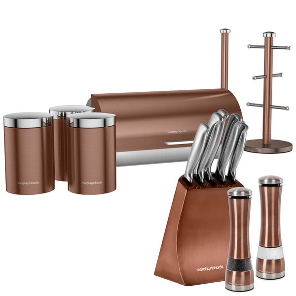 Morphy Richards Electronic Salt and Pepper Mill, 5 Piece Knife Block