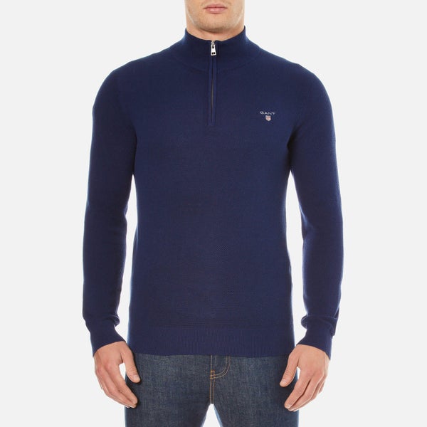 GANT Men's Cotton Pique Half Zip Sweatshirt - Persian Blue