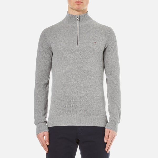 GANT Men's Cotton Pique Half Zip Sweatshirt - Grey Melange
