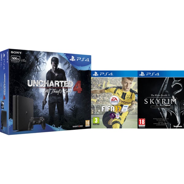 PlayStation 4 Slim 500GB With Uncharted 4, FIFA 17 and The Elder Scrolls V: Skyrim Special Edition
