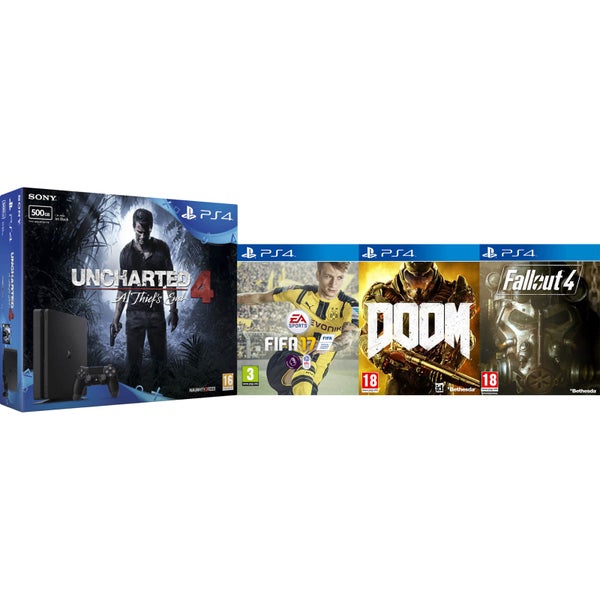 PlayStation 4 Slim 500GB With Uncharted 4, FIFA 17, DOOM and Fallout 4