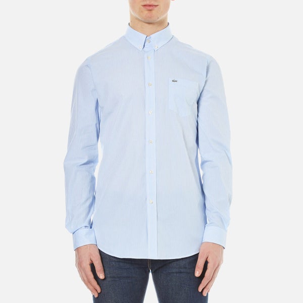 Lacoste Men's Striped Oxford Long Sleeve Shirt - Nattier Blue 07E/White