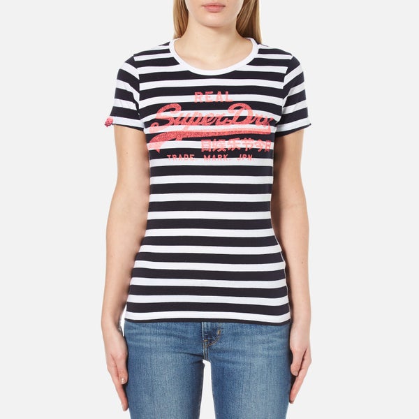 Superdry Women's Vintage Logo Stripe T-Shirt - Navy Stripe