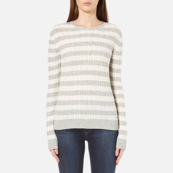 Superdry Women's Luxe Mini Cable Knit Striped Jumper - Grey Marl/Cream