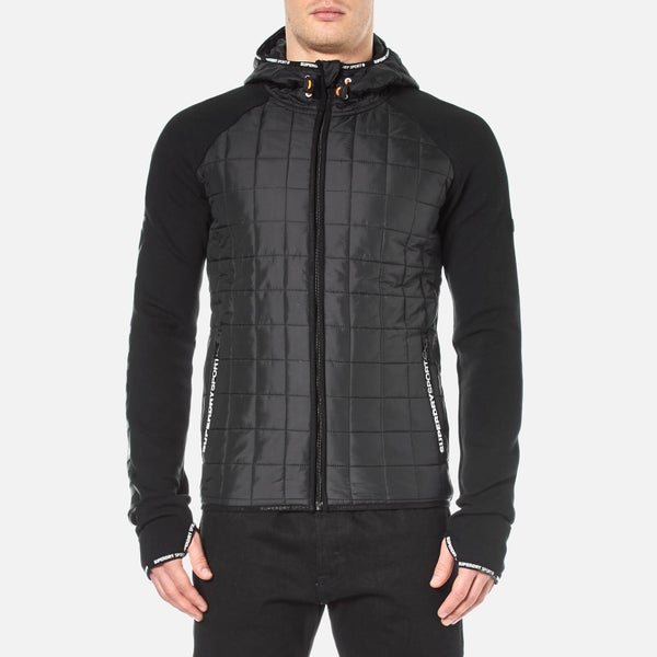 Superdry Men's Gym Tech Hybrid Zip Hooded Jacket - Black Granite Marl