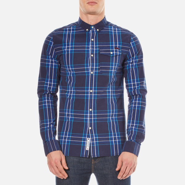 Superdry Men's Washbasket Long Sleeve Button Down Shirt - Tylers Check Navy