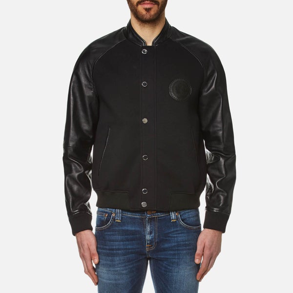 Versace Collection Men's Leather Detail Blouson Jacket - Nero