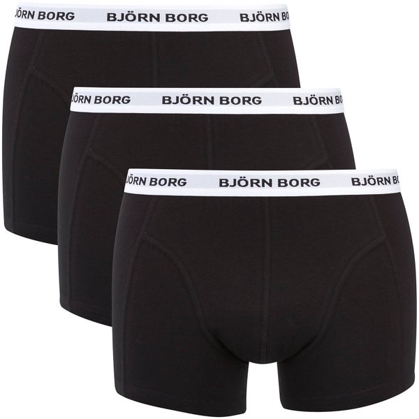 Bjorn Borg Men's Three Pack Solid Boxer Shorts with Contrast Colour Waistband - Black
