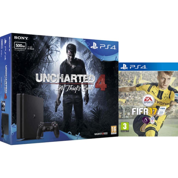 PlayStation 4 Slim 500GB Console - Includes Uncharted 4 and FIFA 17