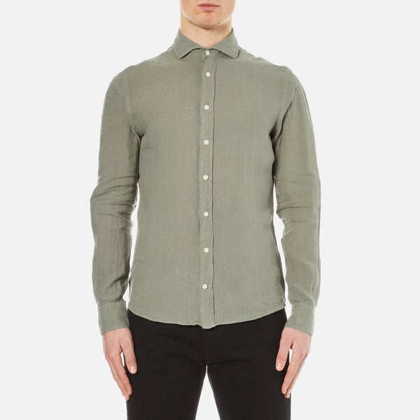 Hackett London Men's Garment Dyed Linen Shirt - Khaki/Stone