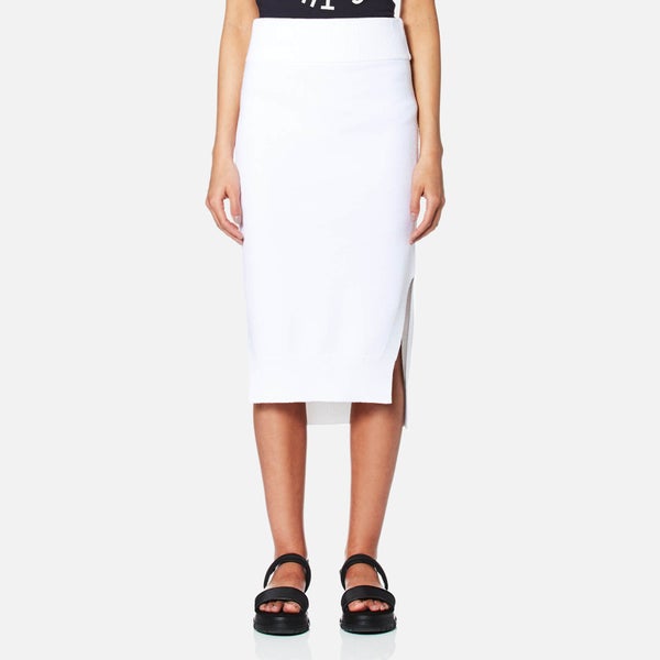DKNY Women's Runway Midi Skirt with Side Slits and Step Hem - White
