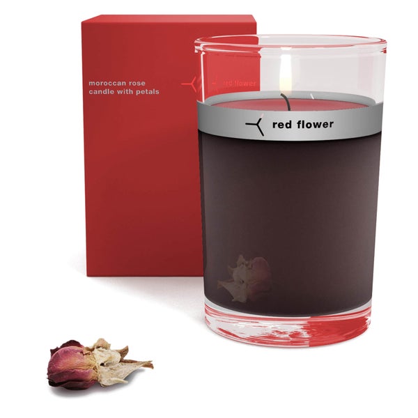 Red Flower Moroccan Rose Petal Topped Candle