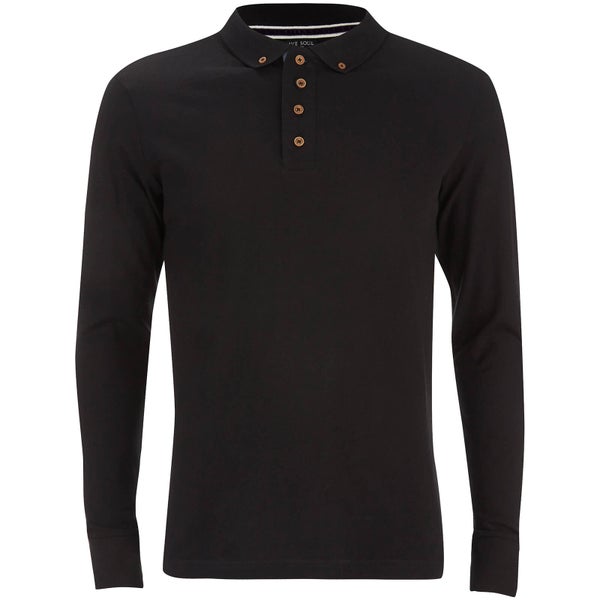 Brave Soul Men's Lincoln Long Sleeve Polo Shirt - Black