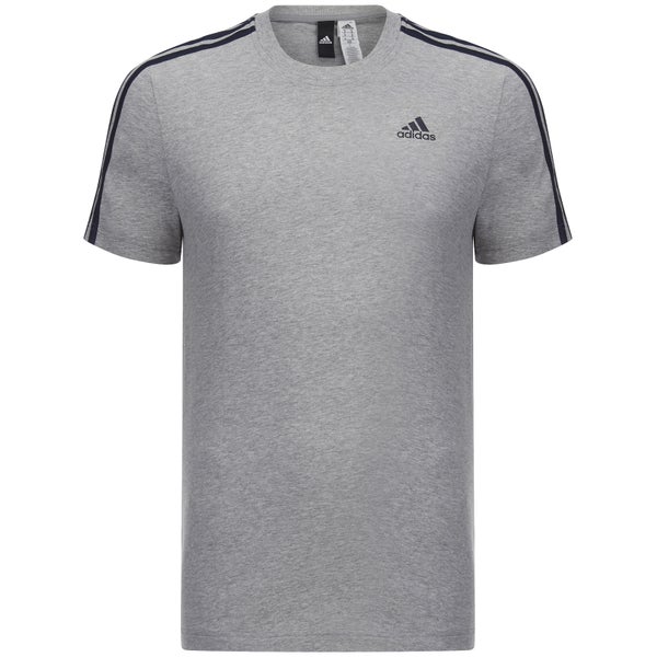 adidas Men's Essential 3 Stripe T-Shirt - Grey Marl
