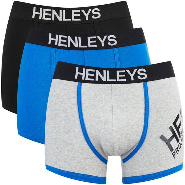 Henleys Men's 3 Pack Selo Boxers - Blue/Black/Grey